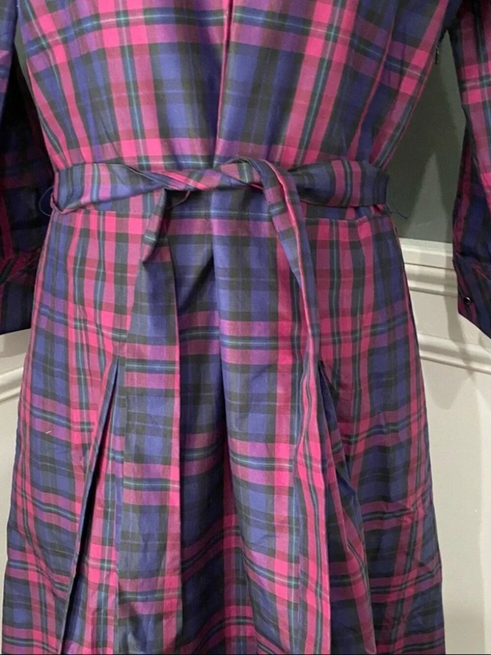 NWT Talbots Silk & Cotton Taffeta Plaid Belted Shirt Dress Sz 6 - Picture 3 of 5